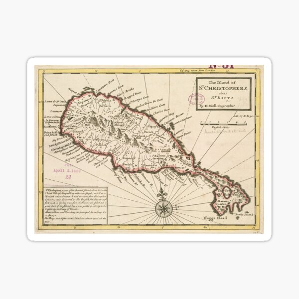 Vintage Map of Saint Kitts (1732) Sticker
