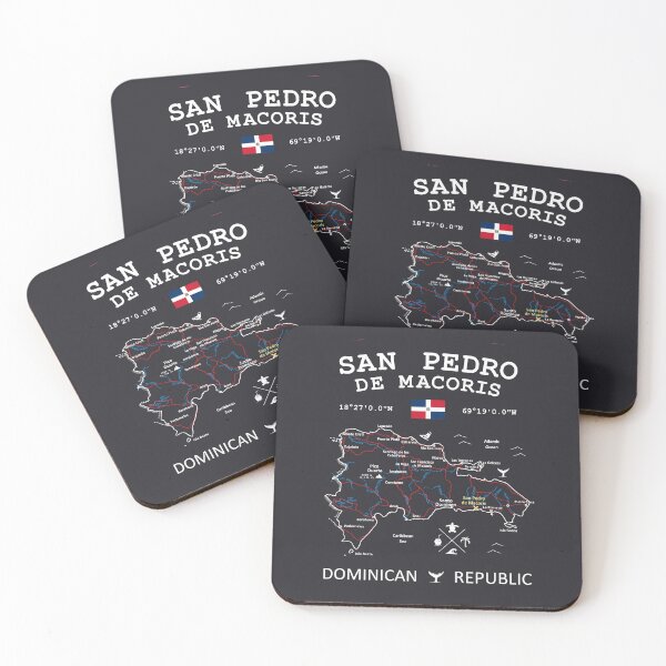 Item preview, San Pedro de Macoris Dominican Republic Flag Travel Map Coordinates Roads Rivers and Oceans White designed and sold by frenchsalsa.