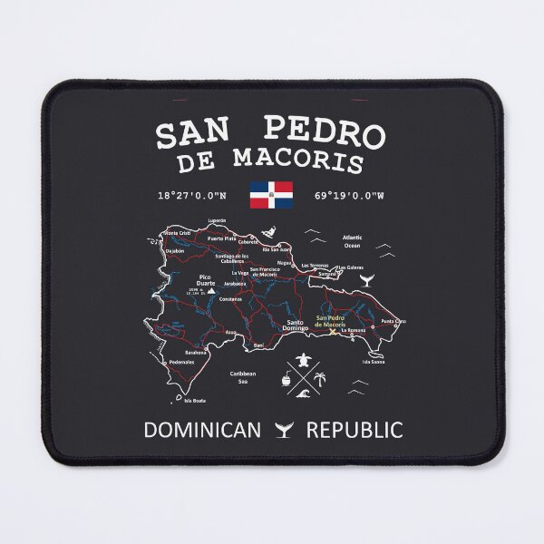 Item preview, San Pedro de Macoris Dominican Republic Flag Travel Map Coordinates Roads Rivers and Oceans White designed and sold by frenchsalsa.