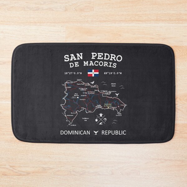 Item preview, San Pedro de Macoris Dominican Republic Flag Travel Map Coordinates Roads Rivers and Oceans White designed and sold by frenchsalsa.