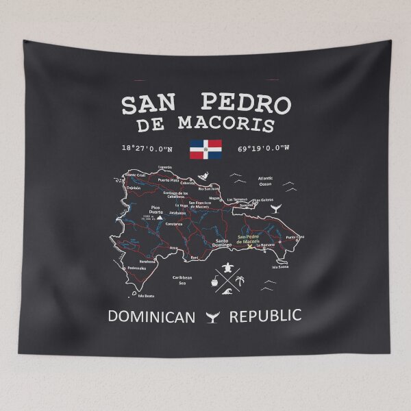 Item preview, San Pedro de Macoris Dominican Republic Flag Travel Map Coordinates Roads Rivers and Oceans White designed and sold by frenchsalsa.