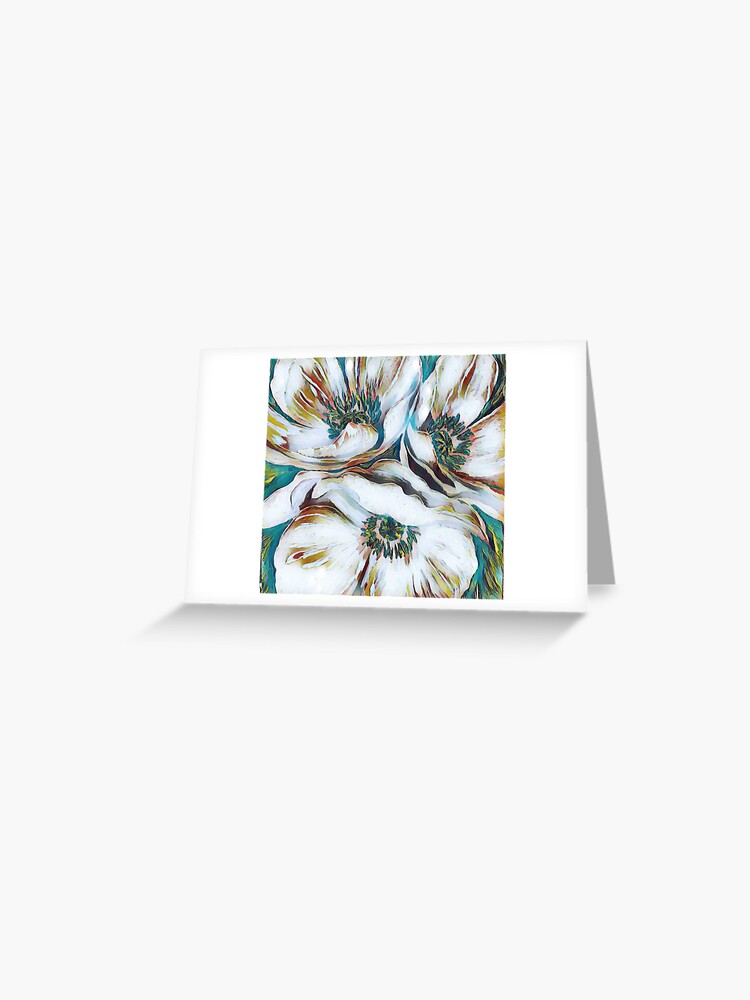 Thumbnail 1 of 2, Greeting Card, Three Callie Poppies in White designed and sold by Ladyinthemitten.