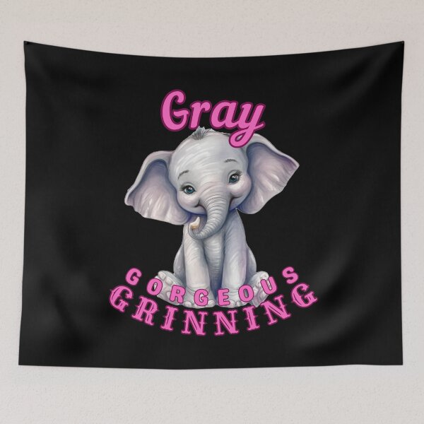 Item preview, Gray, Gorgeous, Grinning. elephant saying designed and sold by ElephantVibes.
