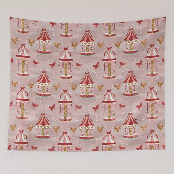 Item preview, Christmas Carousel with Ribbons and Cookies Pink and Red designed and sold by eloulamb.
