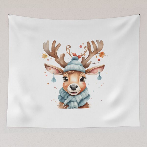 Item preview, Whimsical Woodland Christmas Reindeer Watercolor Animal Art designed and sold by Cawaiico.