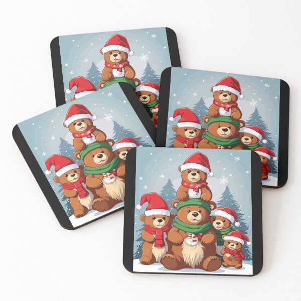 Item preview, Family of Bears Wearing Christmas Hat and Scarf Xmas in Snow designed and sold by Peculiarts.