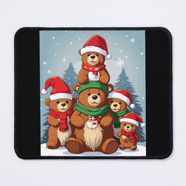 Item preview, Family of Bears Wearing Christmas Hat and Scarf Xmas in Snow designed and sold by Peculiarts.