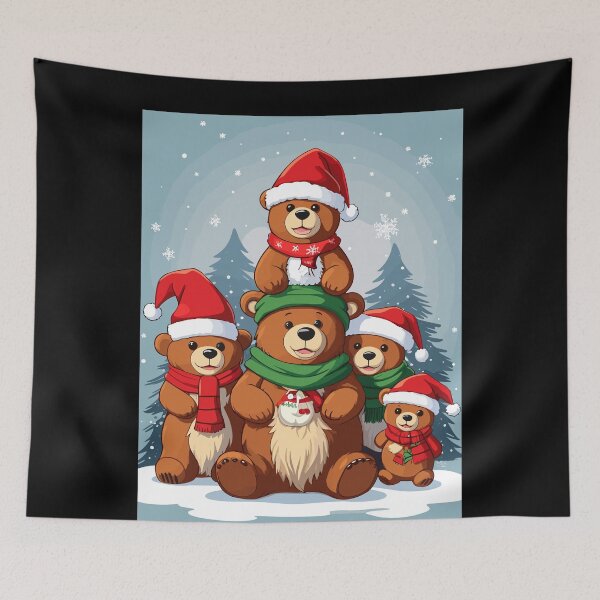 Item preview, Family of Bears Wearing Christmas Hat and Scarf Xmas in Snow designed and sold by Peculiarts.