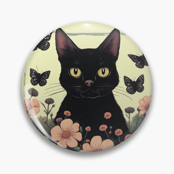 Item preview, black cat flowers and butterflies designed and sold by Catophile.