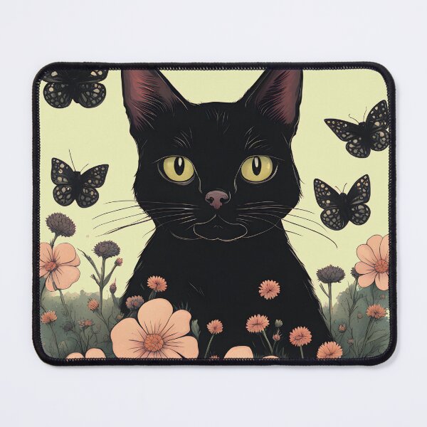 Item preview, black cat flowers and butterflies designed and sold by Catophile.
