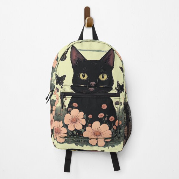 Item preview, black cat flowers and butterflies designed and sold by Catophile.