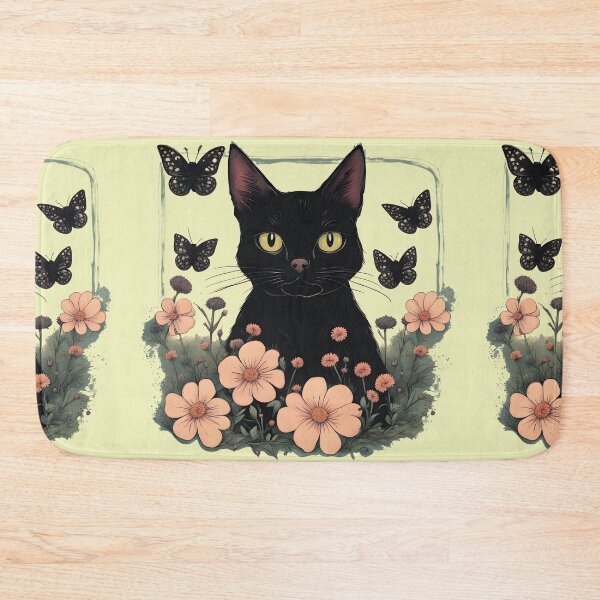Item preview, black cat flowers and butterflies designed and sold by Catophile.
