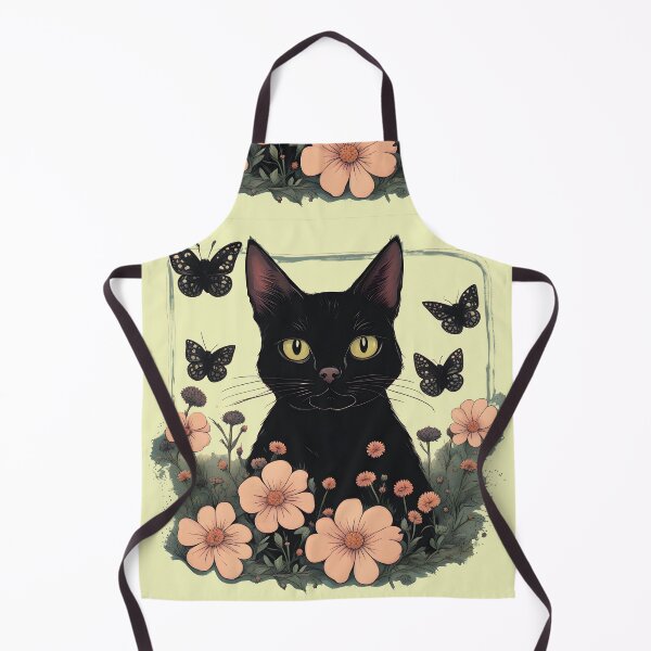 Item preview, black cat flowers and butterflies designed and sold by Catophile.