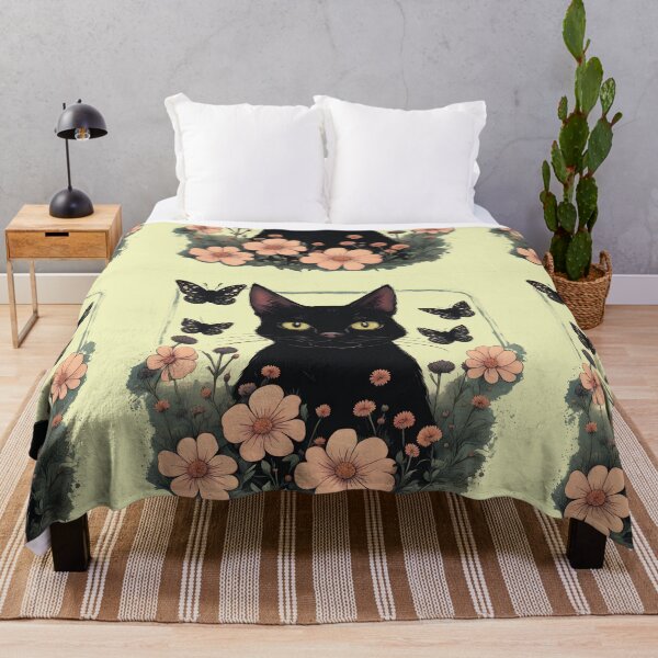 Item preview, black cat flowers and butterflies designed and sold by Catophile.