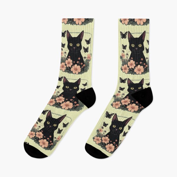 Item preview, black cat flowers and butterflies designed and sold by Catophile.