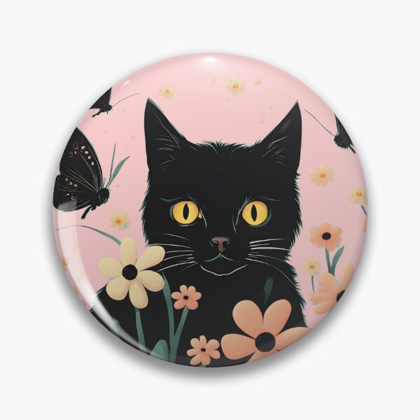 Item preview, black cat flowers and butterflies designed and sold by Catophile.
