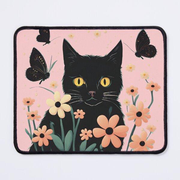 Item preview, black cat flowers and butterflies designed and sold by Catophile.
