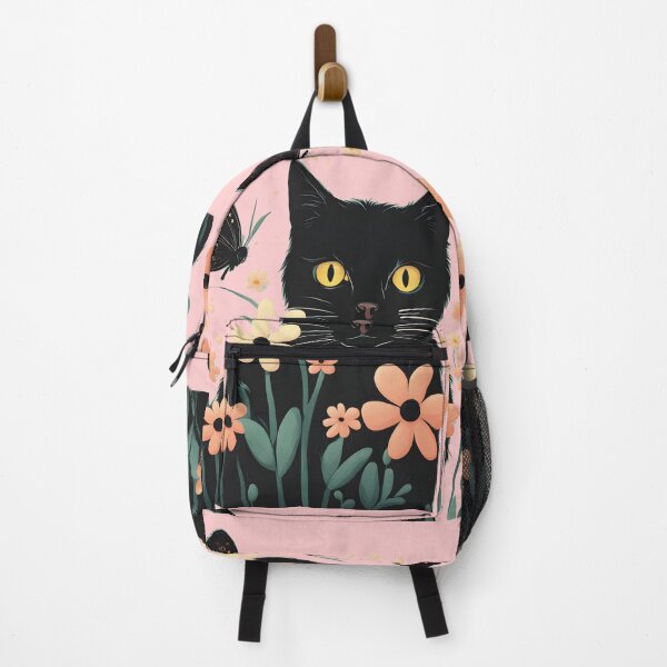 Item preview, black cat flowers and butterflies designed and sold by Catophile.