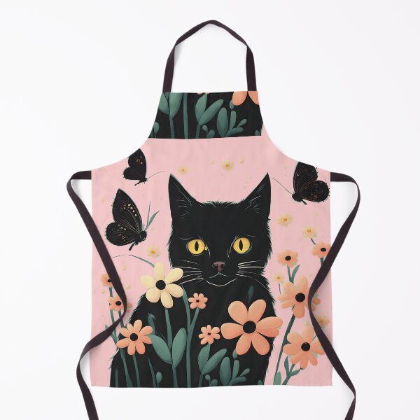 Item preview, black cat flowers and butterflies designed and sold by Catophile.
