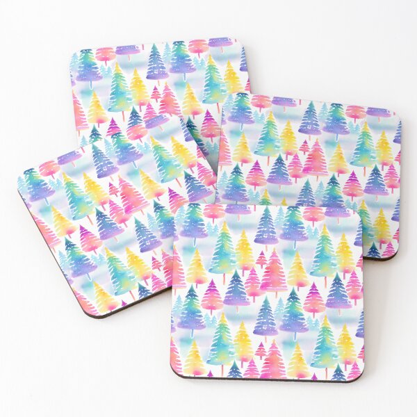 Item preview, Pastel Rainbow Watercolor Christmas Pine Trees designed and sold by craftyvixenart.
