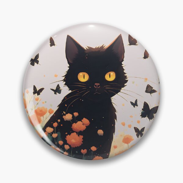 Artikelvorschau, schwarze Katzenblumen und Schmetterlinge entworfen und verkauft von Catophile.