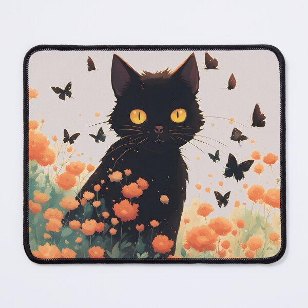 Item preview, black cat flowers and butterflies designed and sold by Catophile.