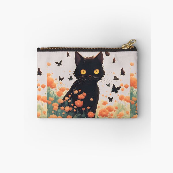 Item preview, black cat flowers and butterflies designed and sold by Catophile.