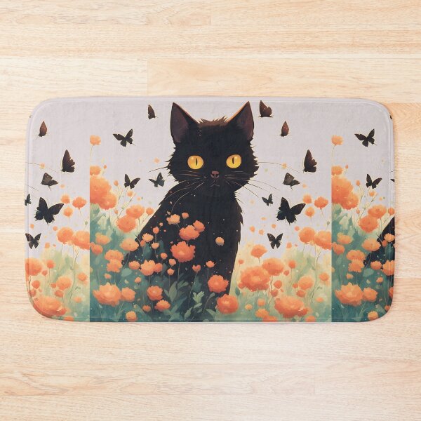 Item preview, black cat flowers and butterflies designed and sold by Catophile.