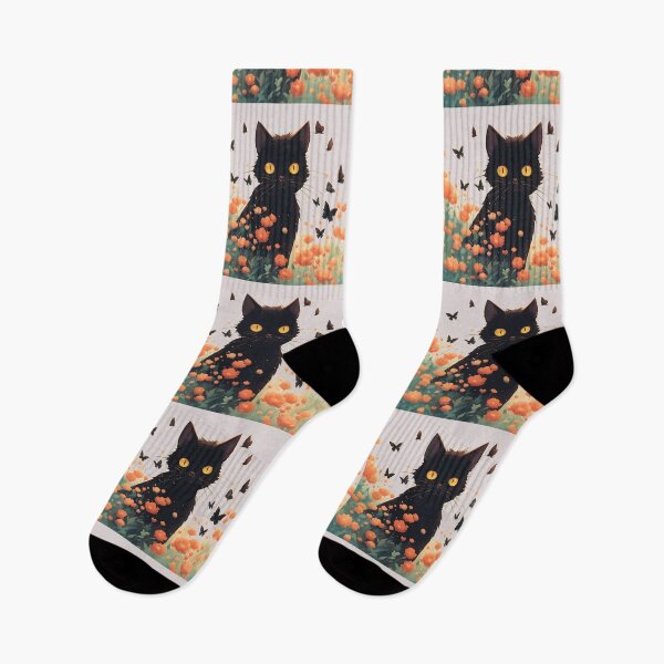 Item preview, black cat flowers and butterflies designed and sold by Catophile.