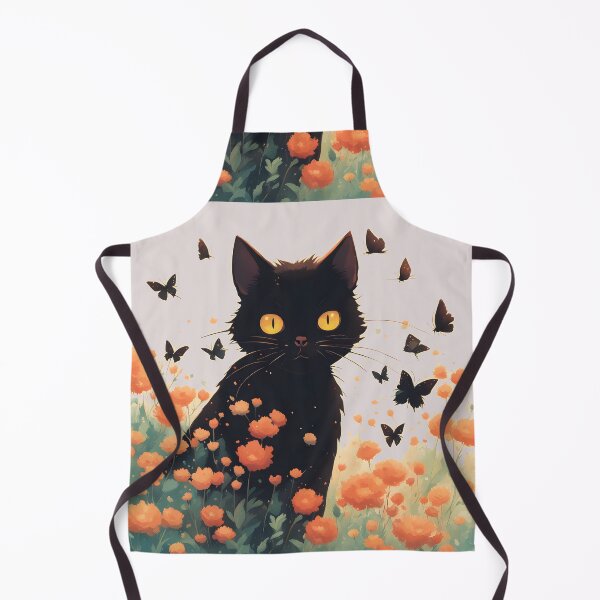 Item preview, black cat flowers and butterflies designed and sold by Catophile.