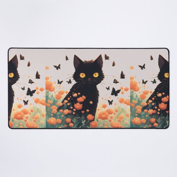 Item preview, black cat flowers and butterflies designed and sold by Catophile.
