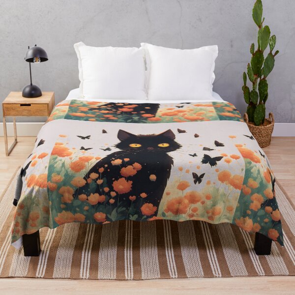 Item preview, black cat flowers and butterflies designed and sold by Catophile.