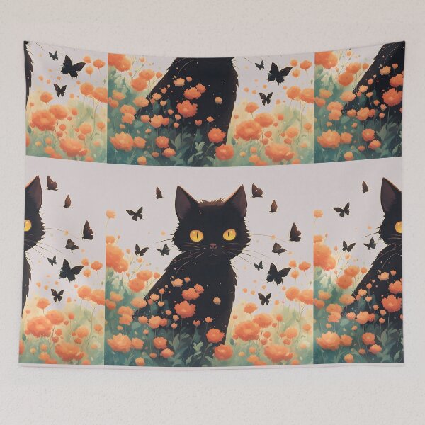 Item preview, black cat flowers and butterflies designed and sold by Catophile.