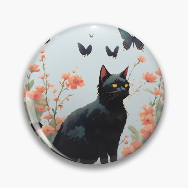Item preview,  black cat flowers and butterflies designed and sold by Catophile.