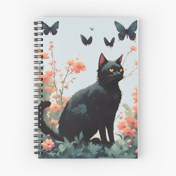 Item preview,  black cat flowers and butterflies designed and sold by Catophile.