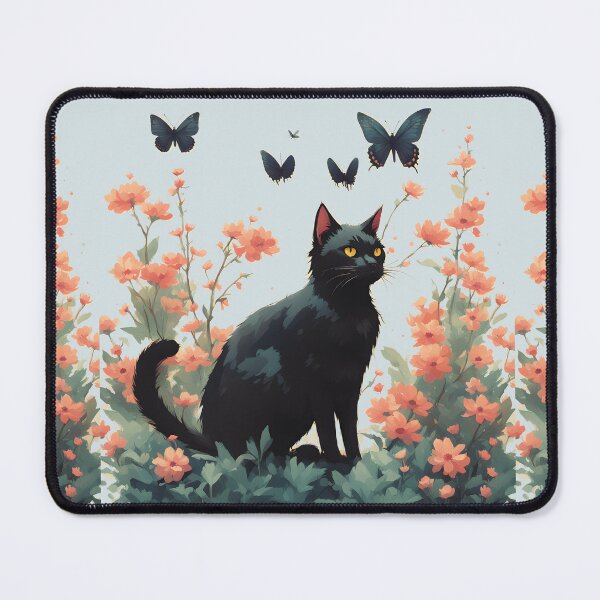 Item preview,  black cat flowers and butterflies designed and sold by Catophile.