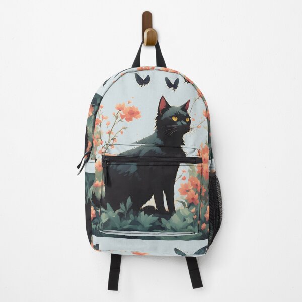Item preview, black cat flowers and butterflies designed and sold by Catophile.