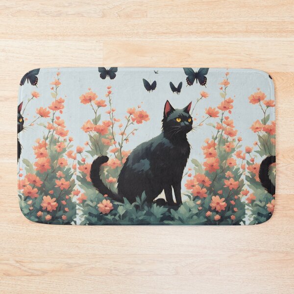Item preview,  black cat flowers and butterflies designed and sold by Catophile.