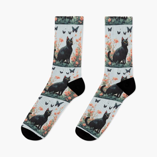 Item preview,  black cat flowers and butterflies designed and sold by Catophile.