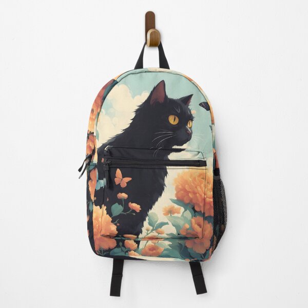 Item preview, black cat flowers and butterflies designed and sold by Catophile.