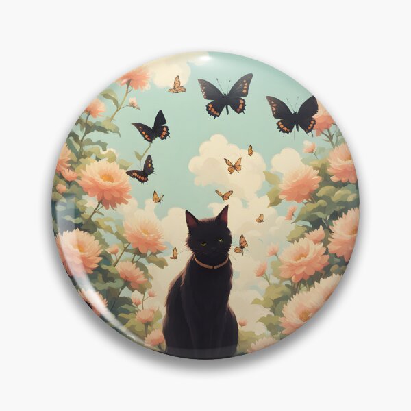 Item preview, black cat flowers and butterflies designed and sold by Catophile.