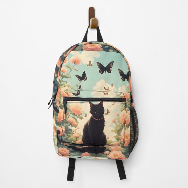 Item preview, black cat flowers and butterflies designed and sold by Catophile.