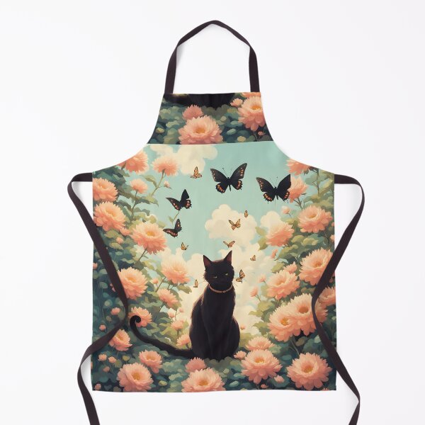 Item preview, black cat flowers and butterflies designed and sold by Catophile.