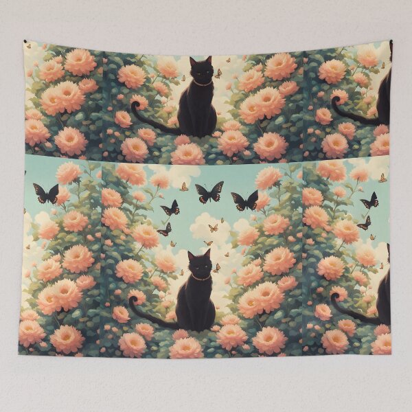 Item preview, black cat flowers and butterflies designed and sold by Catophile.