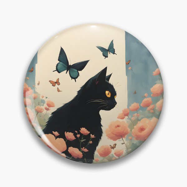 Item preview, black cat flowers and butterflies designed and sold by Catophile.