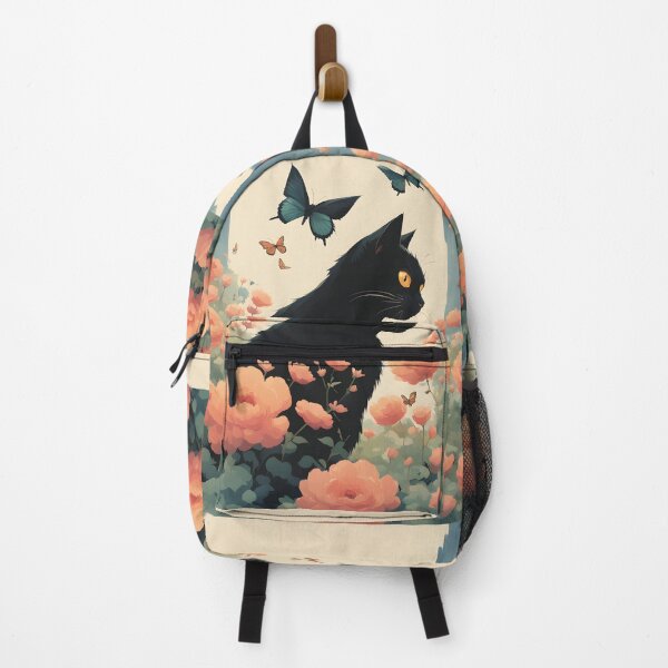 Item preview, black cat flowers and butterflies designed and sold by Catophile.