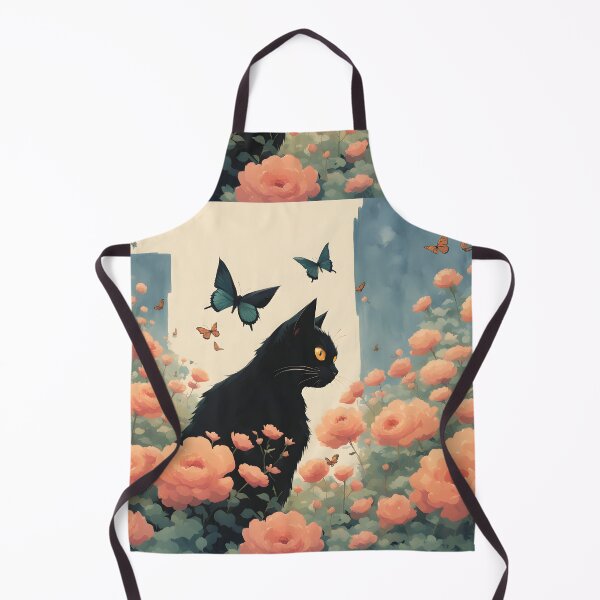 Item preview, black cat flowers and butterflies designed and sold by Catophile.