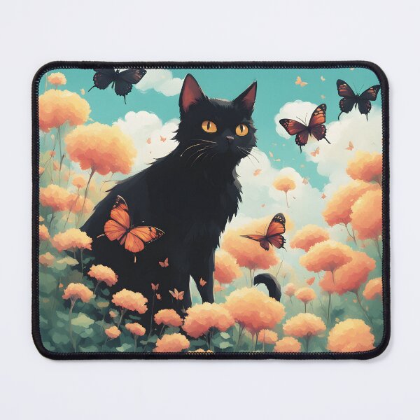 Item preview, black cat flowers and butterflies designed and sold by Catophile.