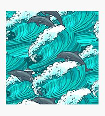 Sea waves with dolphins Photographic Print
