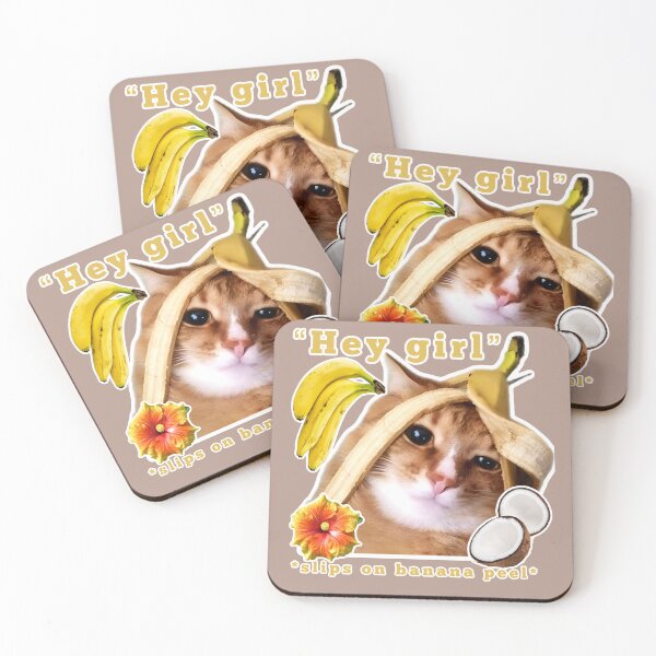 Item preview, “Hey Girl.” *slips on banana* Blursed Cat designed and sold by M0useketeer.